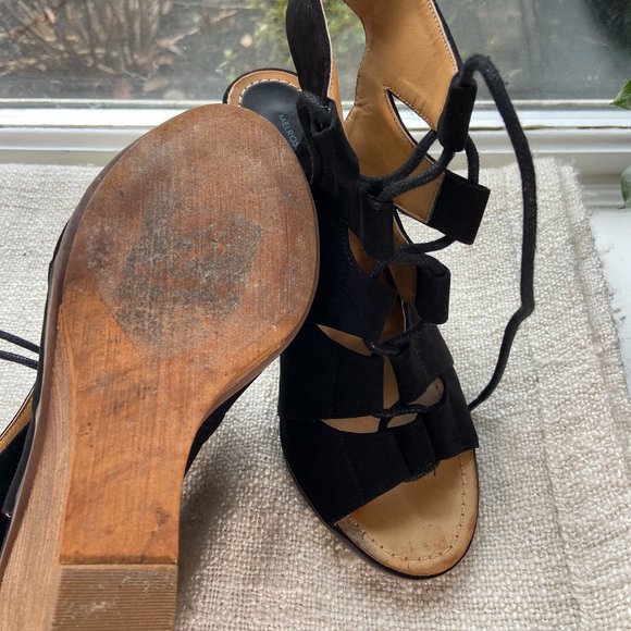 MELROSE & MARKET 'CALISTA' Women's Black Lace Up Wedge Heel Sandals, Size 6 - Picture 8 of 8